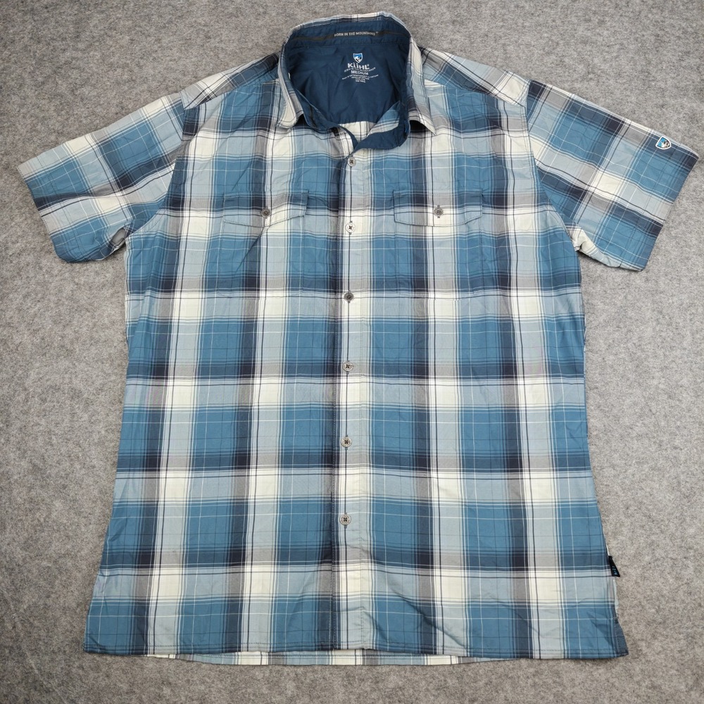 Kuhl Response Shirt Mens Medium Plaid Blue Shirt Sleeve Hiking Button Up Outdoor